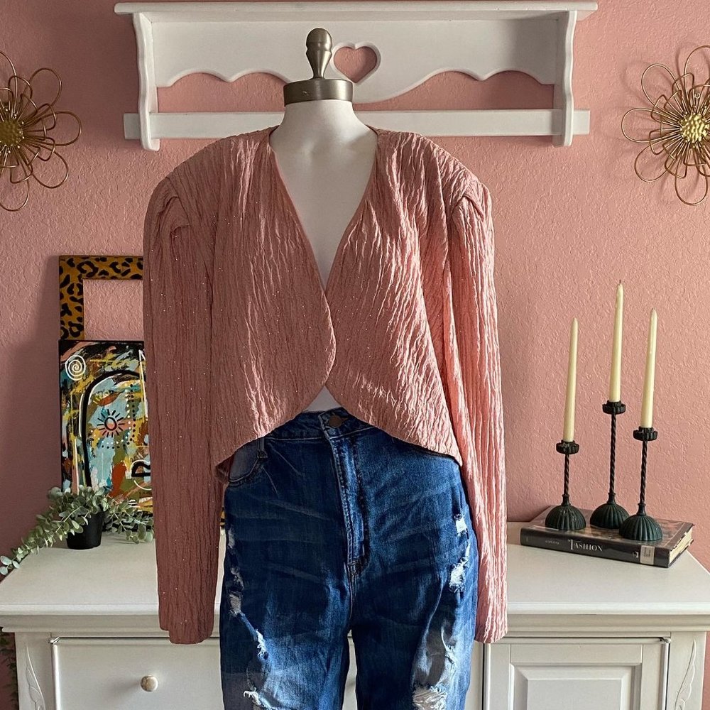 David Rose: Pink Sparkly Cropped Length Blazer, Size 22W